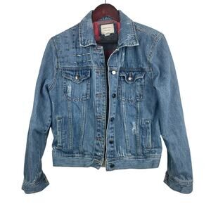 Forever 21 Womens Jacket Sz M Denim Jean Distressed Studs Spikes Punk Ripped